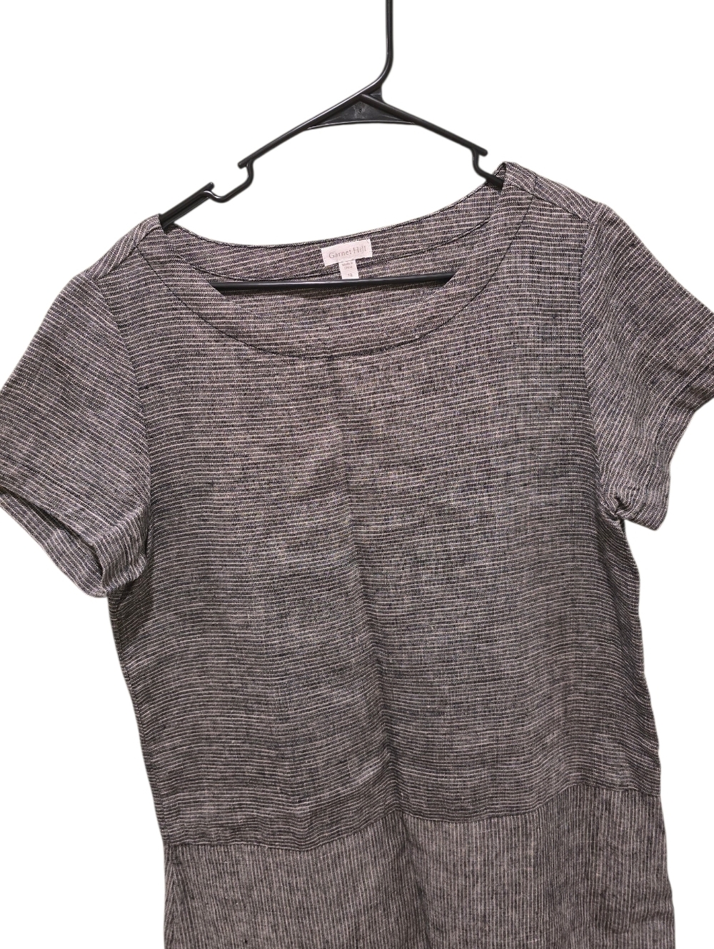 Garnet Hill 100% Linen Gray Heathered Dropwaist Short-Sleeve Midi Dress - Picture 4 of 9